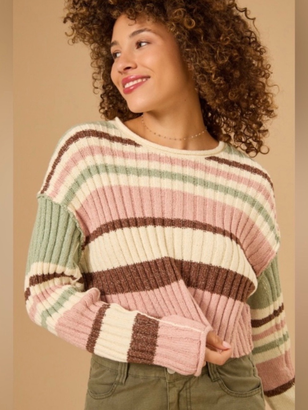 Altard State Striped Cropped Crewneck Sweater